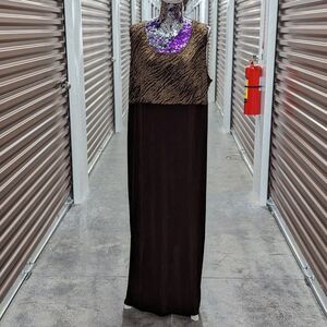 Onyx Nite by Wendye Chaitin Plus Size 22 Brown and Gold Evening Gown